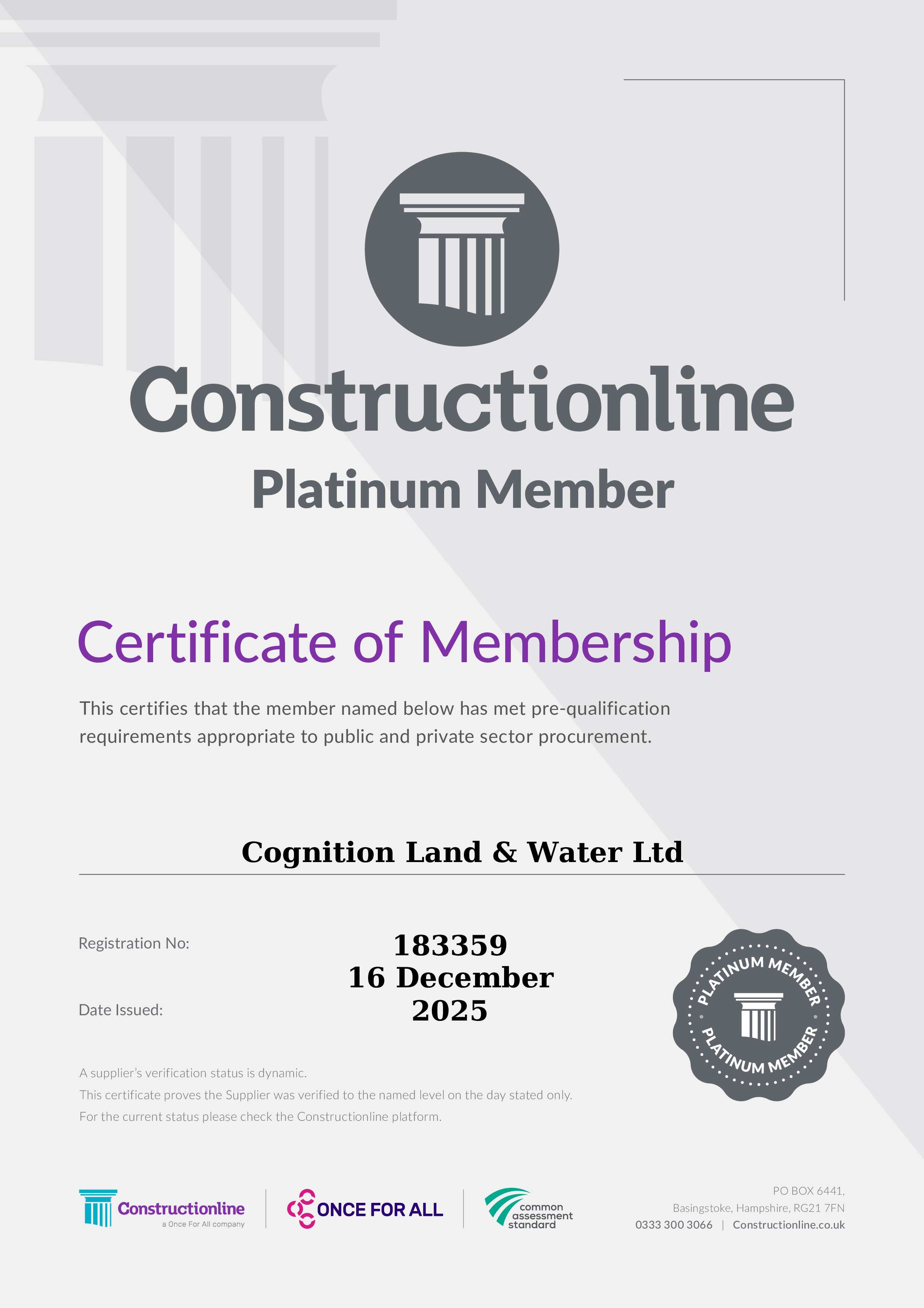 Cognition is Proud to Continue our Constructionline Platinum Membership for Another Year!